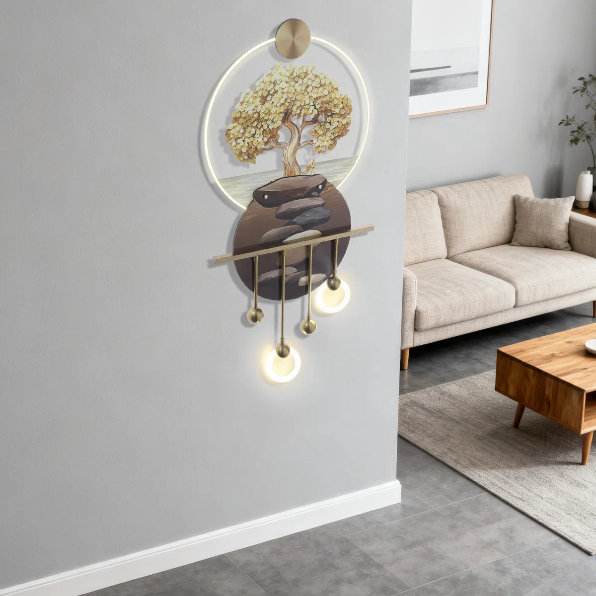 Wall Art Sculpture Painting Home Decor With LED Light And Remote Control For Living Room/Entrance