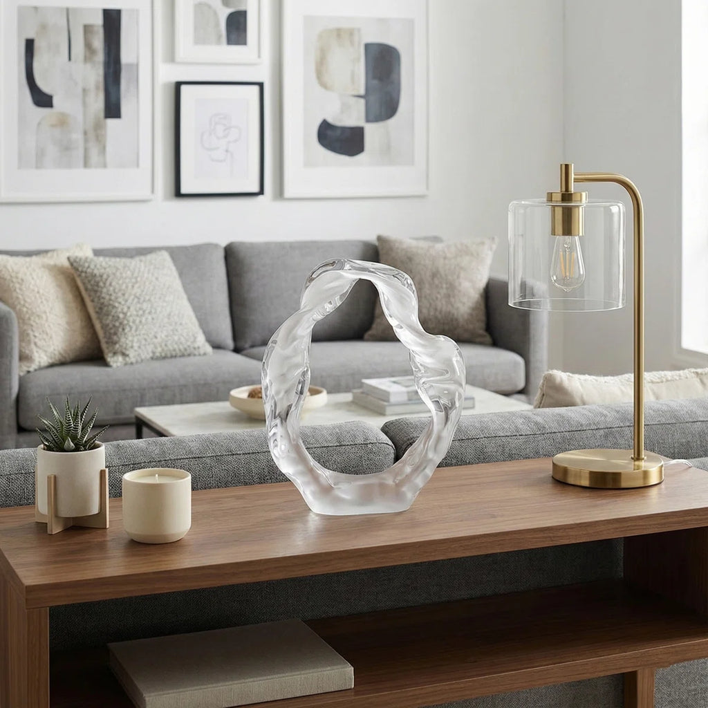 Modern Decorative Glass Sculpture For Table Styling - Elegant Object Decorations For Living Room Decor, Entryway, And Home Decor Accent - 10", White