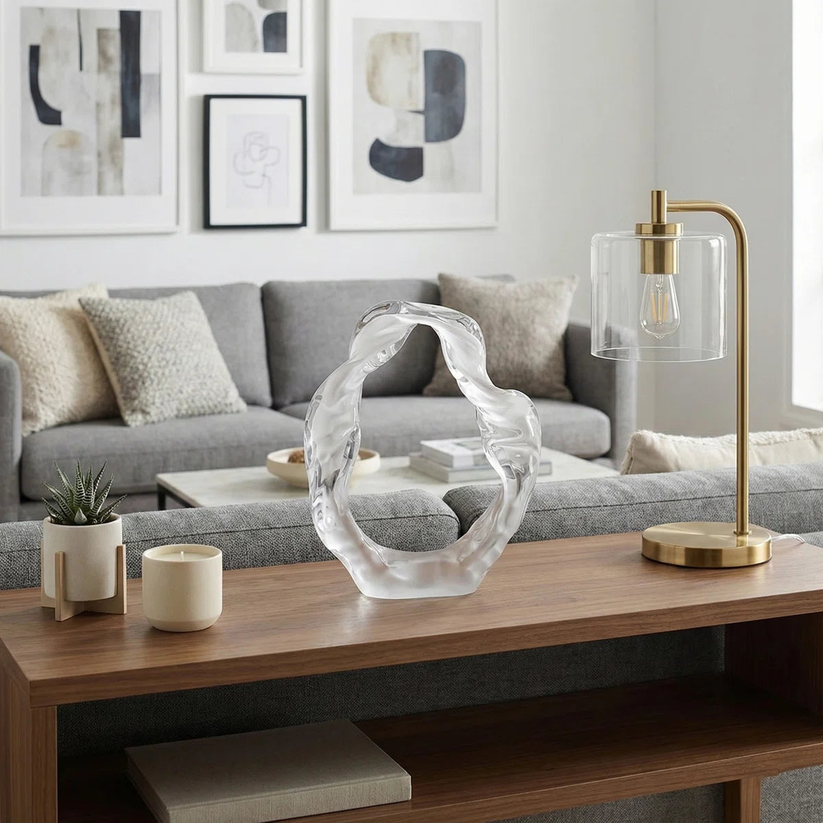 Modern Decorative Glass Sculpture For Table Styling - Elegant Object Decorations For Living Room Decor, Entryway, And Home Decor Accent - 10", White