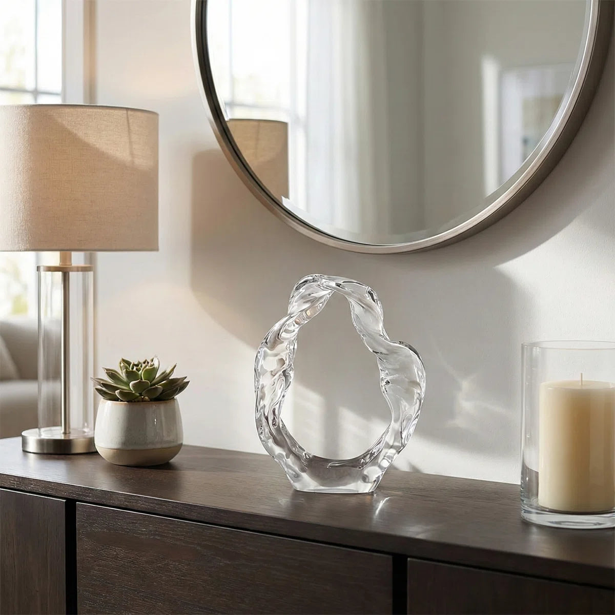 Modern Decorative Glass Sculpture For Table Styling - Elegant Object Decorations For Living Room Decor, Entryway, And Home Decor Accent - 10", White
