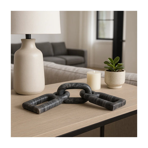 Carved Marble Chain Decorative Objects - Decorative Sculpture For Table And Home Decor - Decorations For Living Room Stone Accent - 16", Gray & White