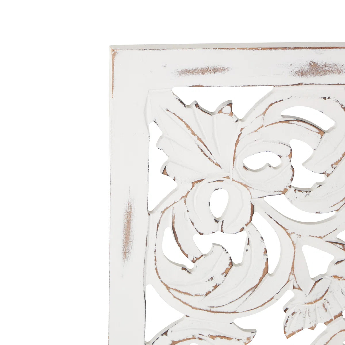 White Wooden Floral Handmade Intricately Carved Home Wall Decor, Set of 3 12"W, 36"H