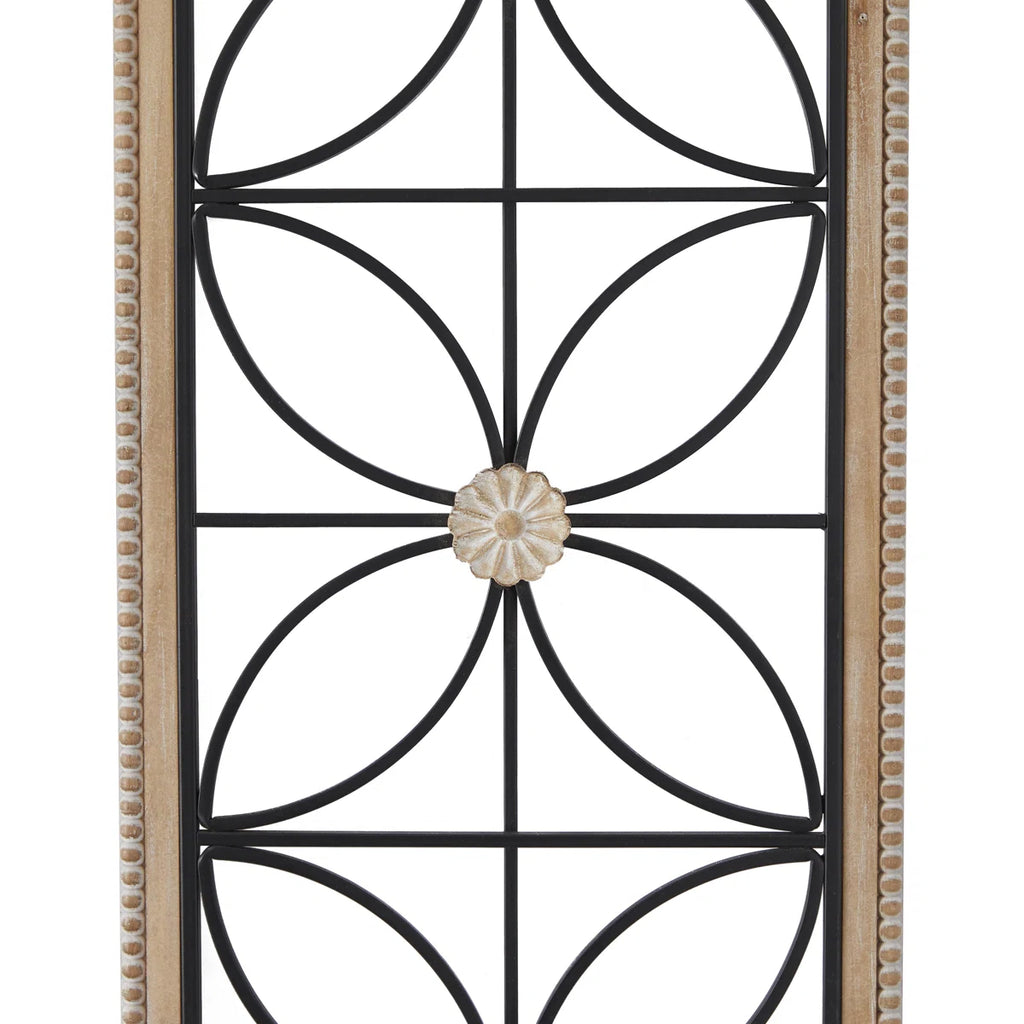 Metal Floral Home Wall Decor with Brown Frame