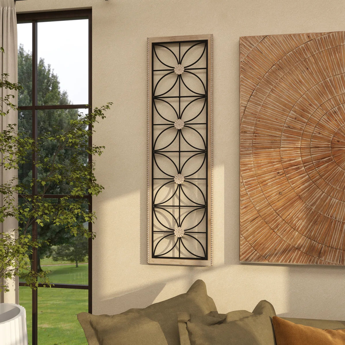 Metal Floral Home Wall Decor with Brown Frame