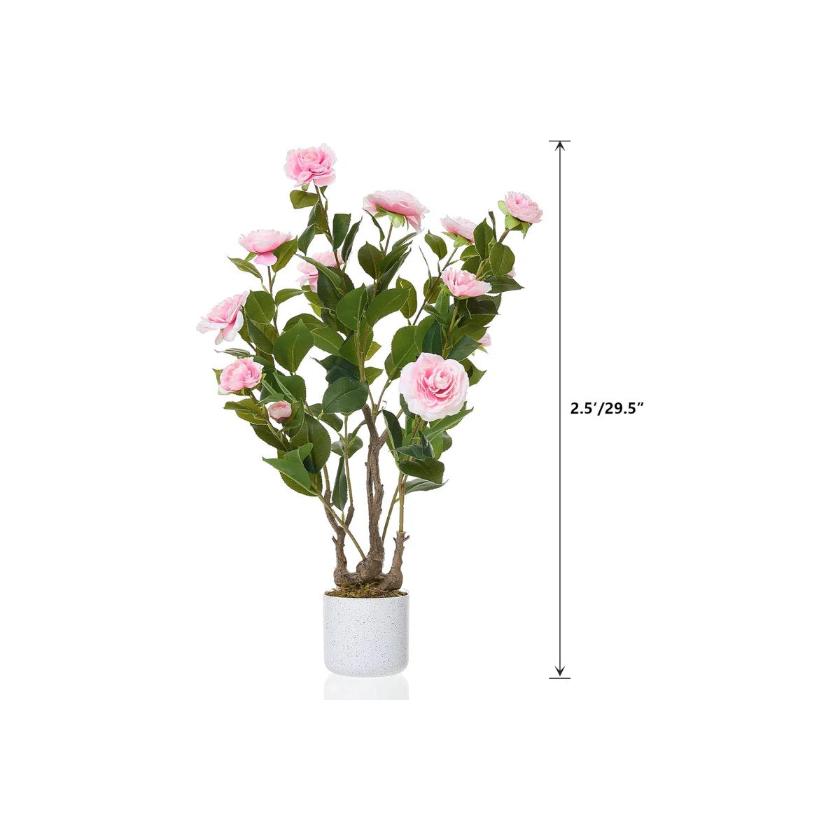 2pcs 29.5in Artificial Camellia Tree in Pot, Lifelike Pink Flowers for Indoor & Outdoor Home Office Decor