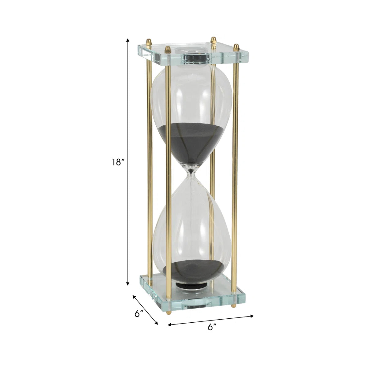 Decorative Hourglass Sculpture Object for Home Decor - Timepiece Metal Statue with Glass Frame for Table or Living Room Decoration - Black
