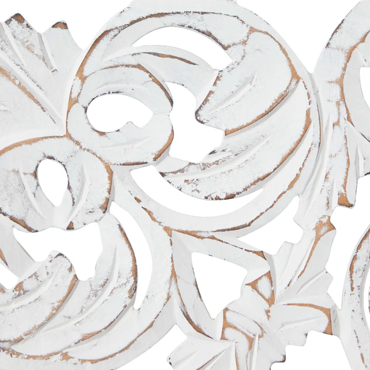White Wooden Floral Handmade Intricately Carved Home Wall Decor, Set of 3 12"W, 36"H
