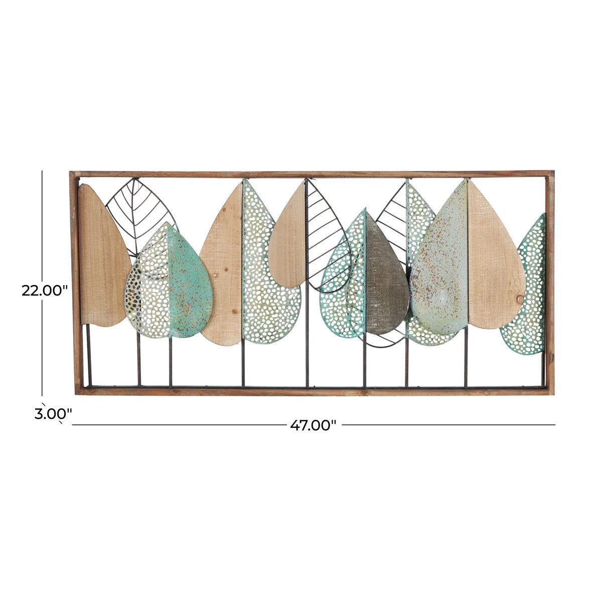 Wood Cutout Leaf Home Wall Decor with Green and Black Metal Wire Accents