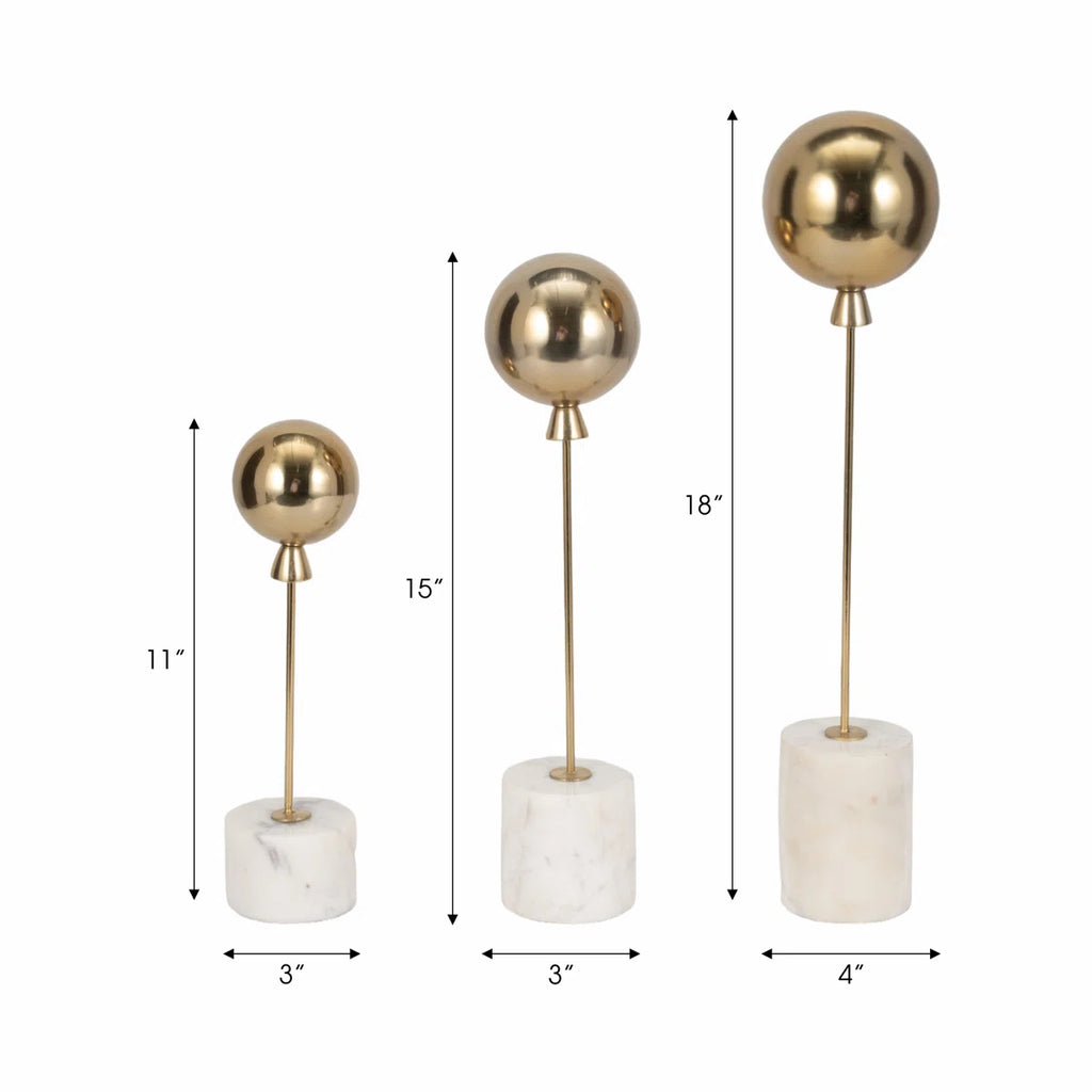 Decorative Balloon Statue Figurine with Marble Base for Home Decor – Minimalist Decorative Object for Shelf Styling and Living Room Decoration – Set of 3, 18", 15", 11", Gold & White (Set of 3)