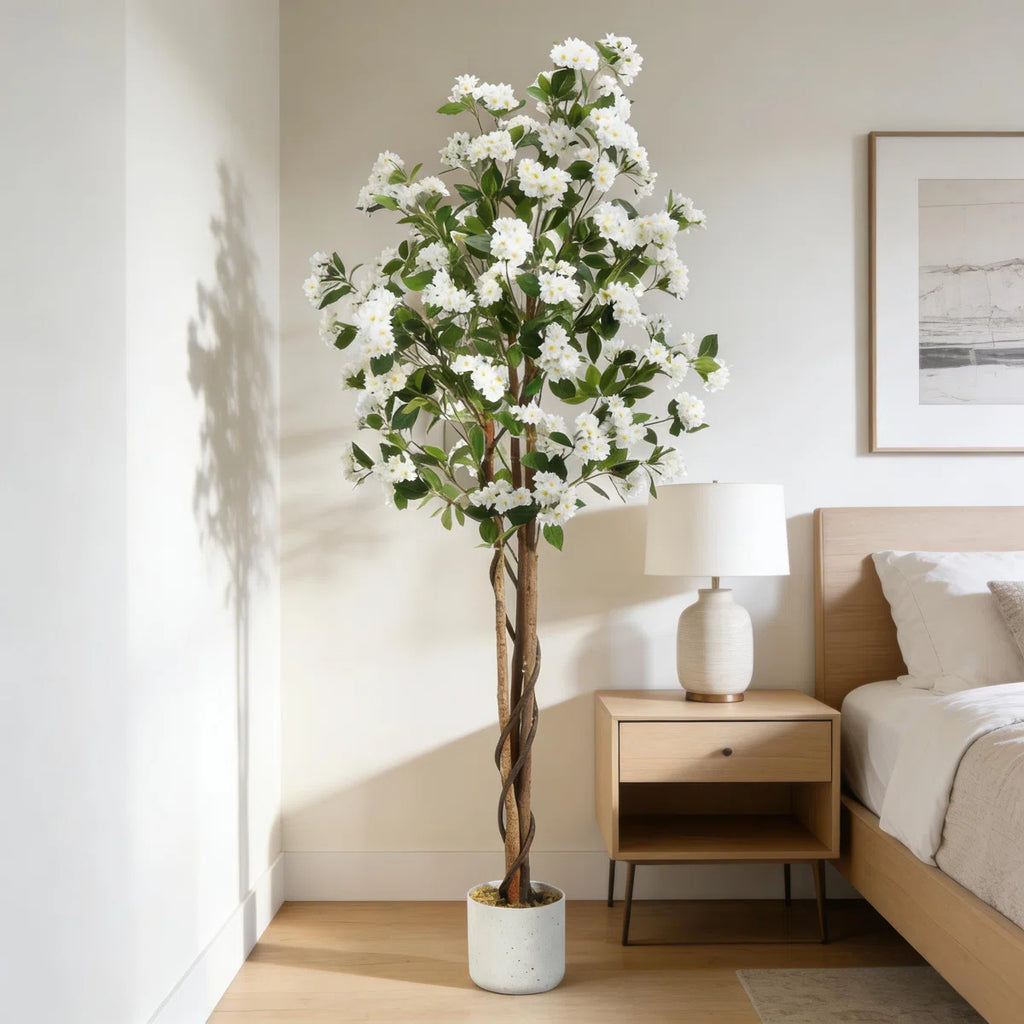 Faux Plant in Pot with Flowers for Indoor Outdoor Decor