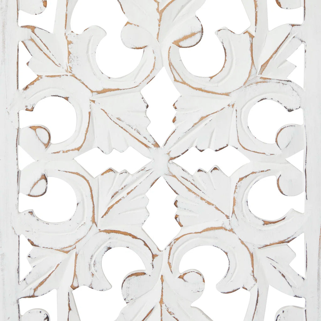 White Wooden Floral Handmade Intricately Carved Home Wall Decor, Set of 3 12"W, 36"H