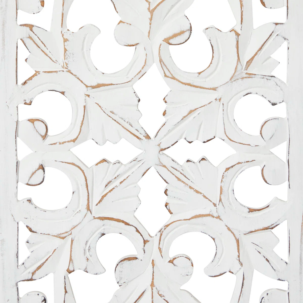 White Wooden Floral Handmade Intricately Carved Home Wall Decor, Set of 3 12"W, 36"H