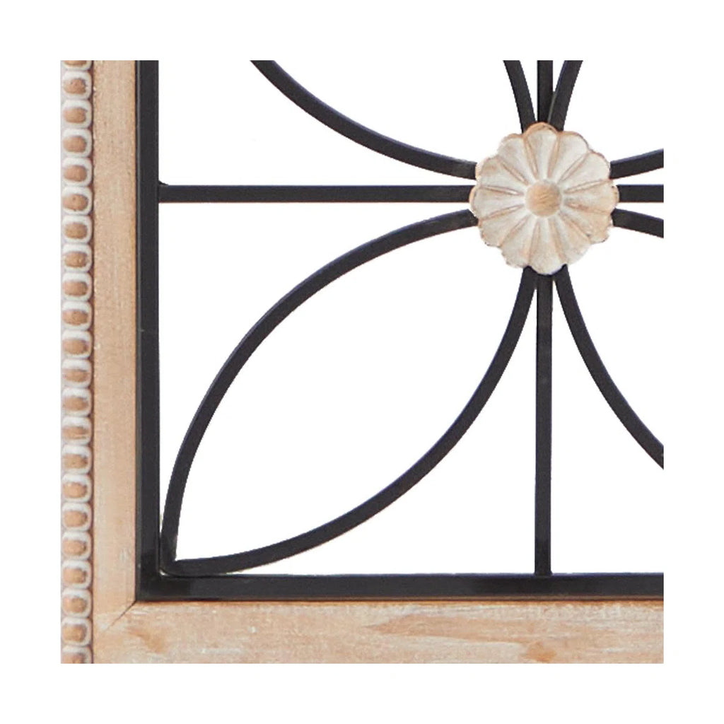 Metal Floral Home Wall Decor with Brown Frame