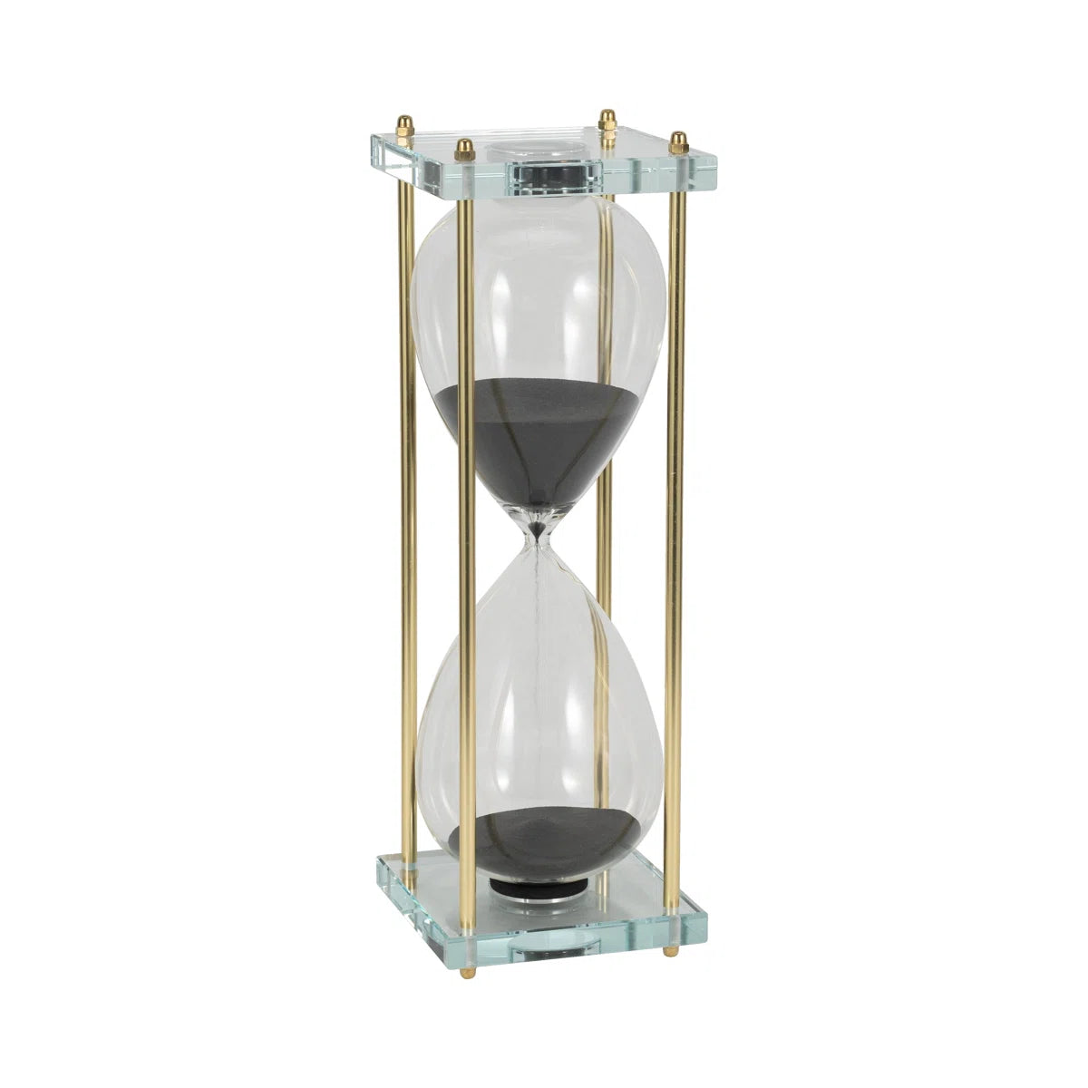 Decorative Hourglass Sculpture Object for Home Decor - Timepiece Metal Statue with Glass Frame for Table or Living Room Decoration - Black