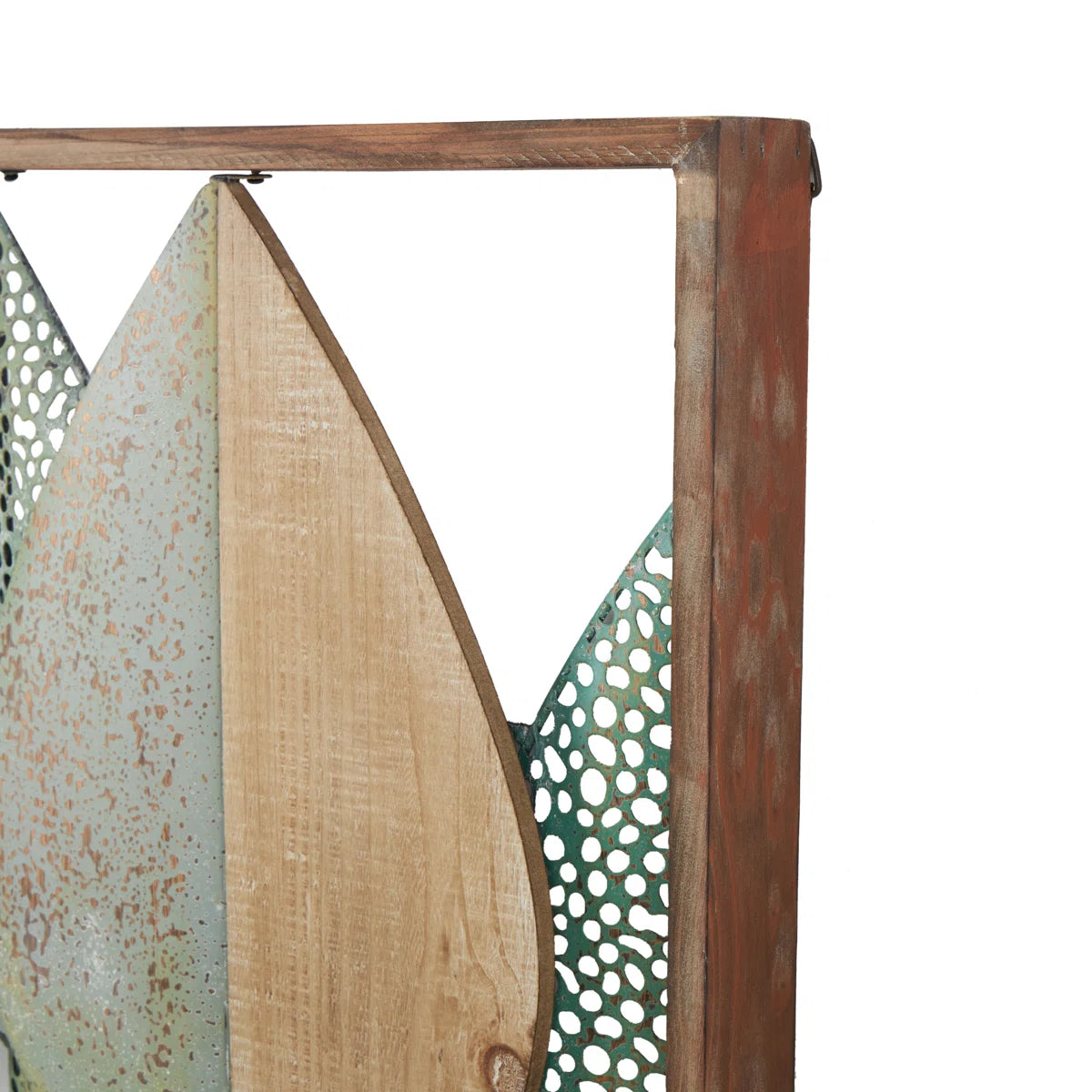Wood Cutout Leaf Home Wall Decor with Green and Black Metal Wire Accents