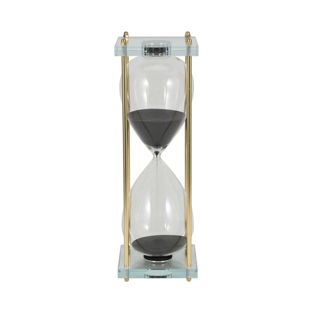 Decorative Hourglass Sculpture Object for Home Decor - Timepiece Metal Statue with Glass Frame for Table or Living Room Decoration - Black