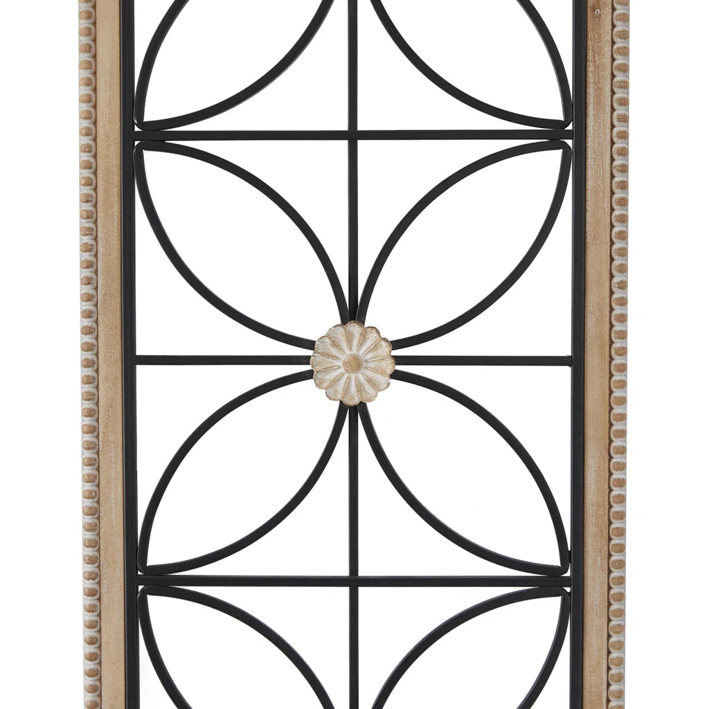 Metal Floral Home Wall Decor with Brown Frame