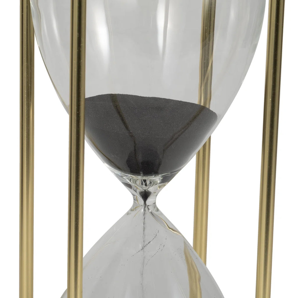 Decorative Hourglass Sculpture Object for Home Decor - Timepiece Metal Statue with Glass Frame for Table or Living Room Decoration - Black