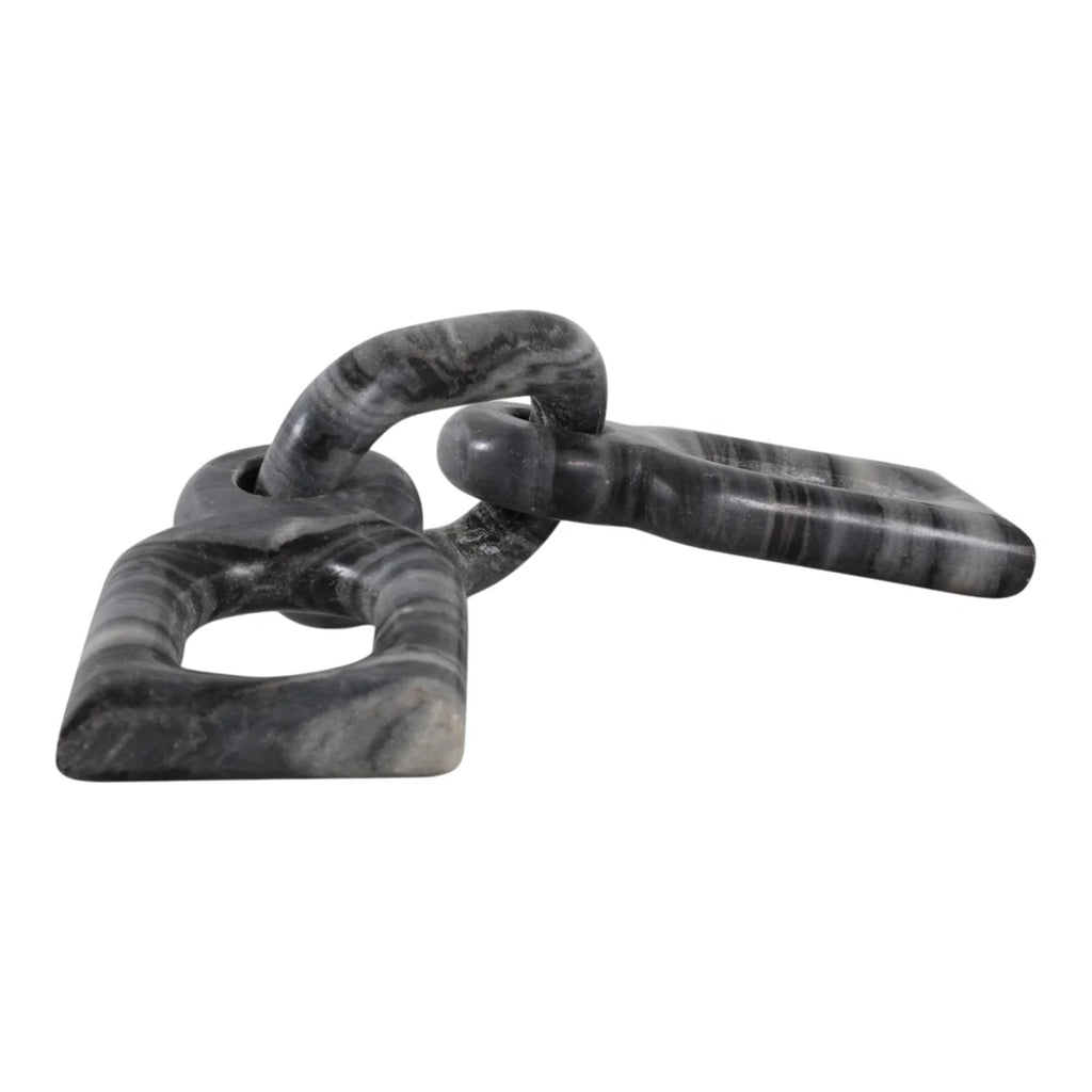 Carved Marble Chain Decorative Objects - Decorative Sculpture For Table And Home Decor - Decorations For Living Room Stone Accent - 16", Gray & White