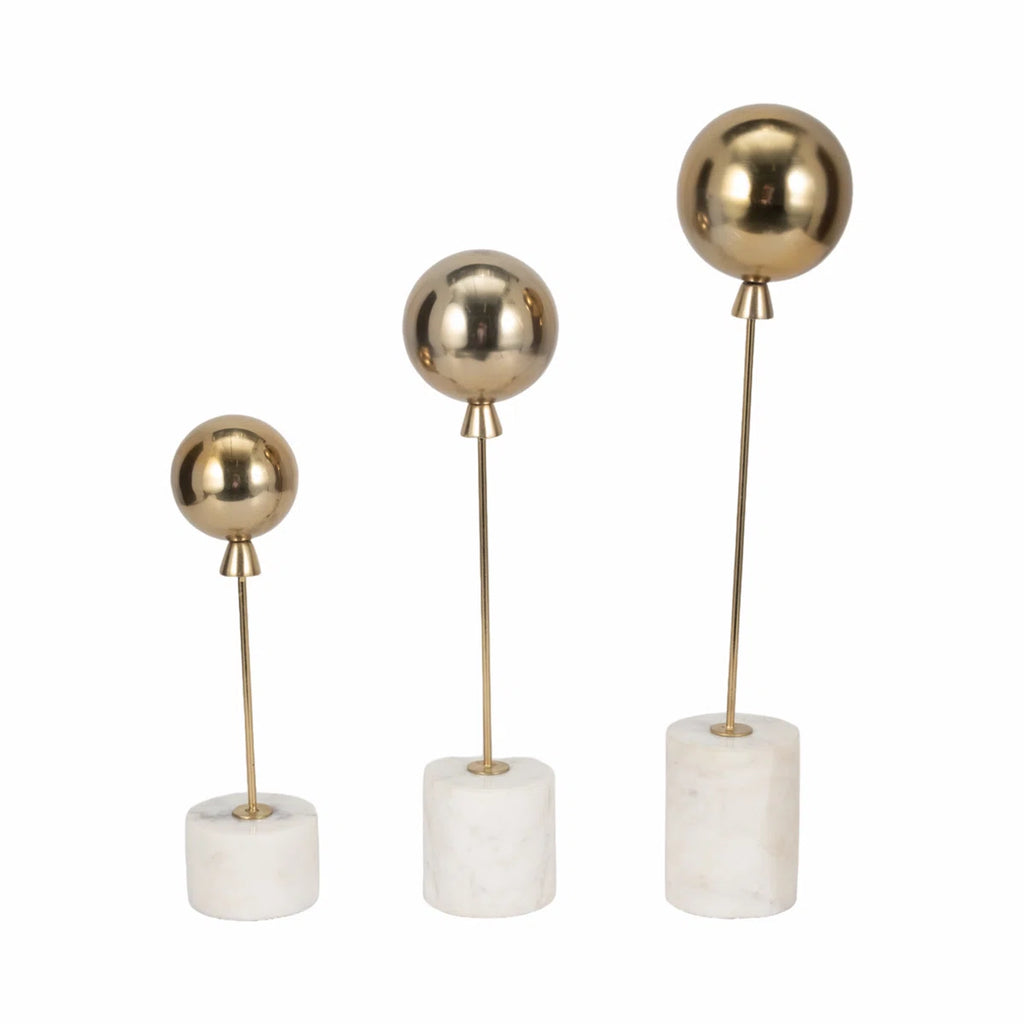 Decorative Balloon Statue Figurine with Marble Base for Home Decor – Minimalist Decorative Object for Shelf Styling and Living Room Decoration – Set of 3, 18", 15", 11", Gold & White (Set of 3)