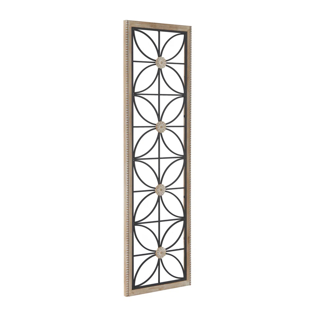 Metal Floral Home Wall Decor with Brown Frame