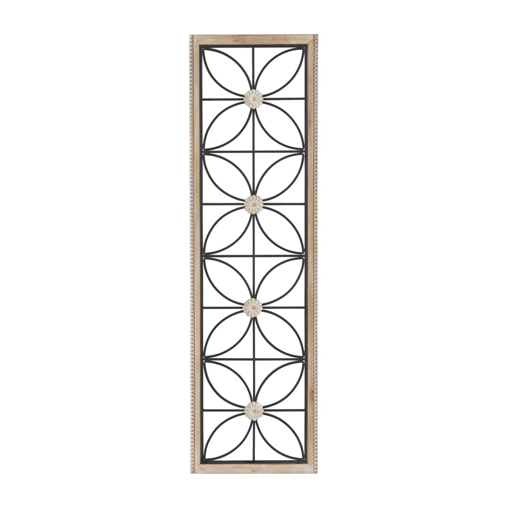 Metal Floral Home Wall Decor with Brown Frame